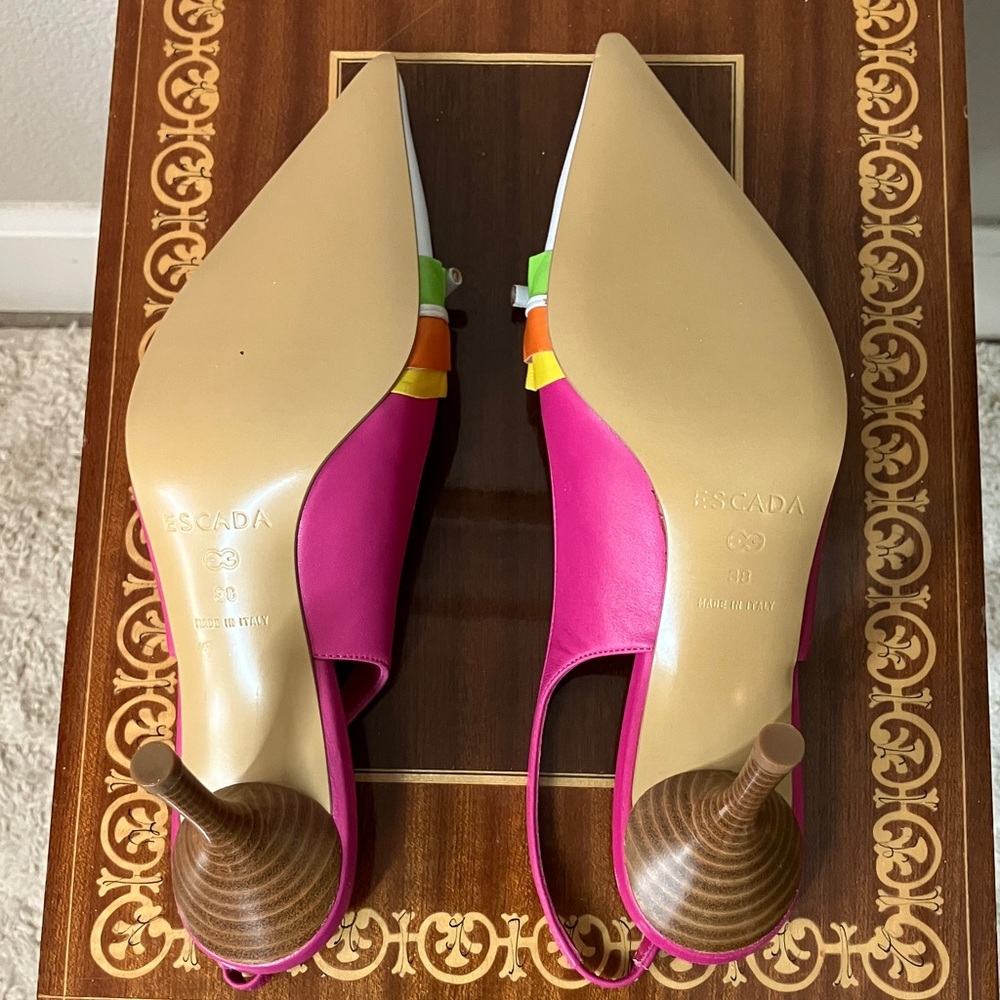 New 38 Escada Shoes Pink White Yellow Orange Green - Picture 6 of 9